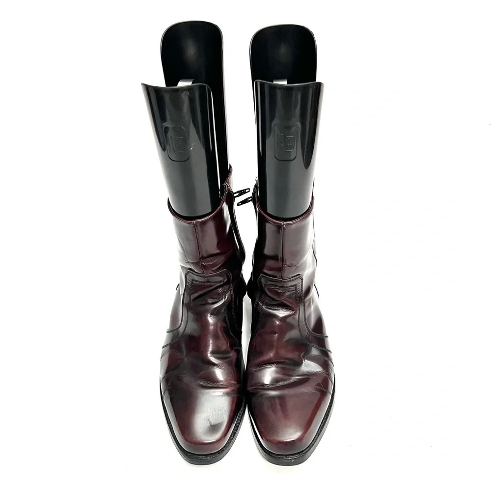 FLORSHEIM | Vintage 1970s men's dark oxblood leather shiny zip up ankle boots